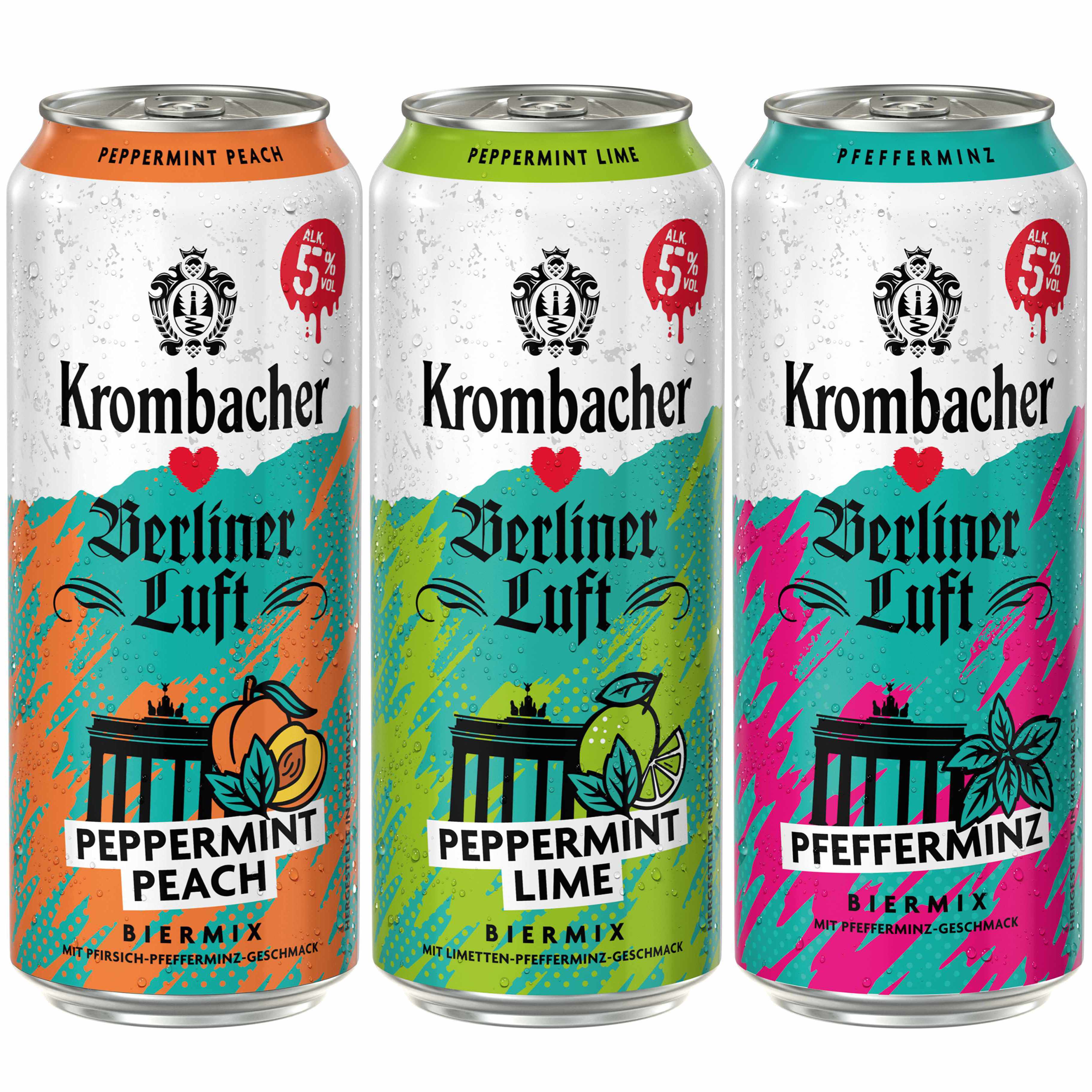 Mix-Pack Krombacher x Berliner Luft / 3x8 Dosen je 0,5l. (Pfefferminz; Pfefferminz Lime; Pfefferminz Peach)